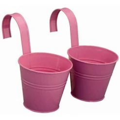 SIENA GARDEN Blumentopf 2er Set, Pink, Ø 16 X 14,5 Cm Stahlblech, Mit Fest Montierten Haltern