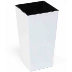 SIENA GARDEN Pflanzgefäß LYON, Weiß Hochglanzoptik, 30 X 30 X 57 Cm Kunststoffgefäß Mit Einsatz