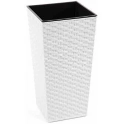 SIENA GARDEN Pflanzgefäß PARIS, Weiß Rattanoptik, 40 X 40 X 75 Cm Kunststoffgefäß Mit Einsatz