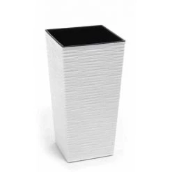 SIENA GARDEN Pflanzgefäß NIZZA, Weiß Rillenoptik, 25 X 25 X 46,5 Cm Kunststoffgefäß Mit Einsatz