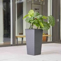 SIENA GARDEN Pflanzgefäß NIZZA, Graphit Rillenoptik, 25 X 25 X 46,5 Cm Kunststoffgefäß Mit Einsatz -SIENA GARDEN Shop 41373937 4