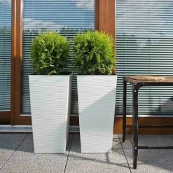 SIENA GARDEN Pflanzgefäß NIZZA, Weiß Rillenoptik, 35 X 35 X 68 Cm Kunststoffgefäß Mit Einsatz -SIENA GARDEN Shop 41373940 5