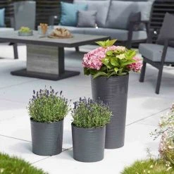 SIENA GARDEN Pflanzgefäß LOCON, Graphit Rillenoptik, Ø 25 X 46,5 Cm Kunststoffgefäß Mit Einsatz -SIENA GARDEN Shop 41373951 3
