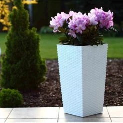 SIENA GARDEN Pflanzgefäß PARIS, Weiß Rattanoptik, 30 X 30 X 57 Cm Kunststoffgefäß Mit Einsatz -SIENA GARDEN Shop 41373967 4