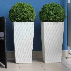 SIENA GARDEN Pflanzgefäß PARIS, Weiß Rattanoptik, 30 X 30 X 57 Cm Kunststoffgefäß Mit Einsatz -SIENA GARDEN Shop 41373967 5