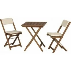 SIENA GARDEN Almeria Balkonmöbelset, 3 Tlg. Gestell Und Fläche Akazienholz FSC®-Mix Natur, Inkl. Sitz- Und Rückenkissen