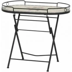 SIENA GARDEN Stella Serviertisch Gestell Stahl Schwarz Matt, Fläche Keramik Mehrfarbig, Praktisch Zusammenklappbar