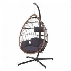 Siena Garden Hängesessel Mit Standfuß Salerno Schwarz/natur Hängekorb Mit Kissen