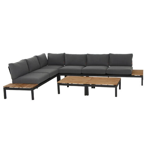 Siena Garden Alvida 6-teiliges Lounge-Set Aluminium Anthrazit/Ranotex®-Gewebe Schwarz/Teakholz Sitzg 5 Siena Garden Alvida 6-teiliges Lounge-Set Aluminium Anthrazit/Ranotex®-Gewebe Schwarz/Teakholz Sitzg – Bild 3